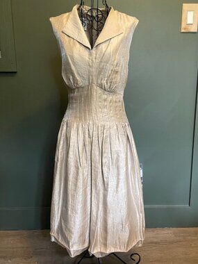 Vintage Champagne Shimmer Sleeveless Cocktail Dress [w/ Pockets!]